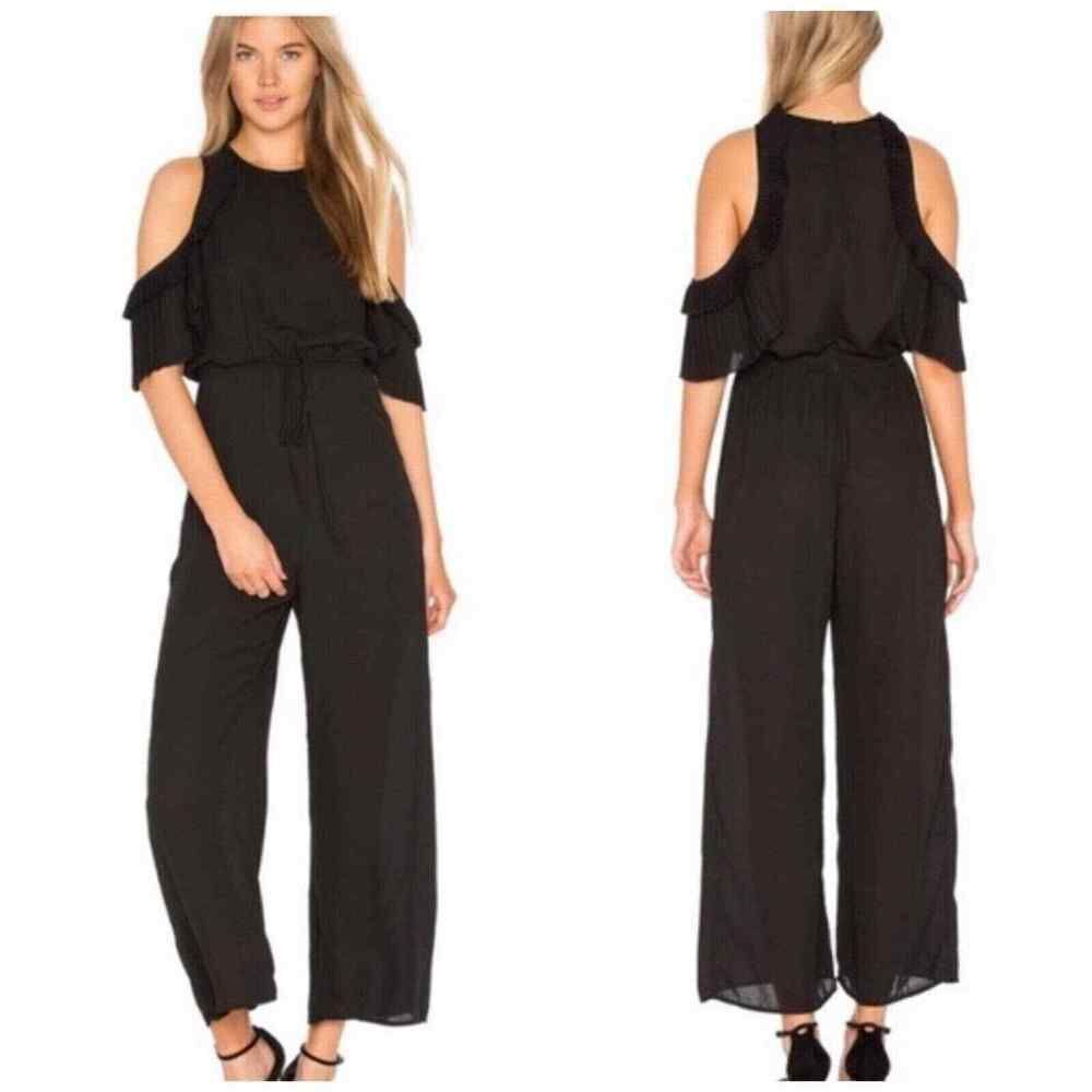 Delfi Collective Evie Pleated Cold-shoulder dressy Jumpsuit In Black Size Small